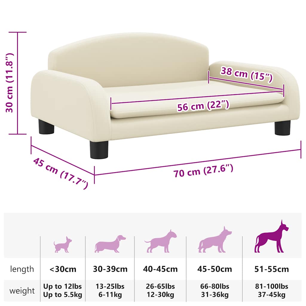 hundeseng 70x45x30 cm kunstlæder cremefarvet