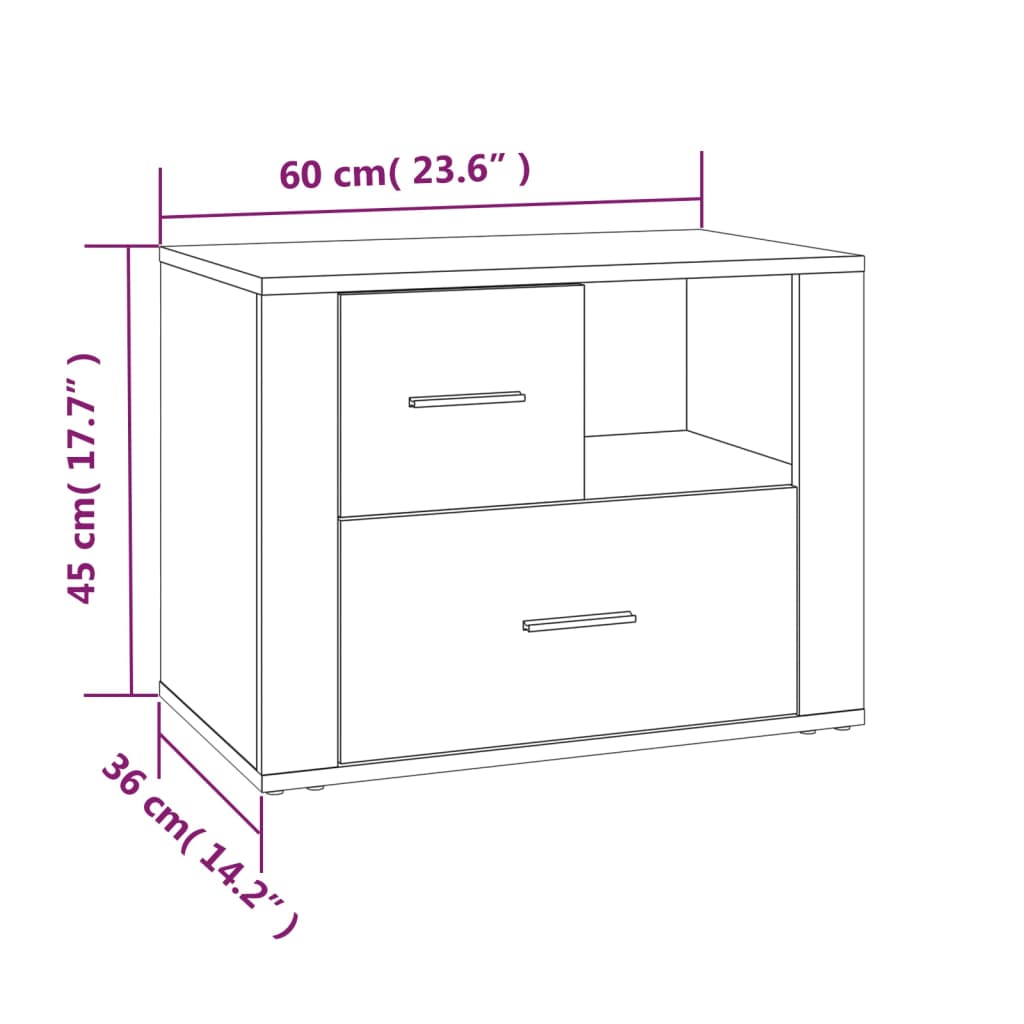 sengebord 60x36x45 cm konstrueret træ hvid