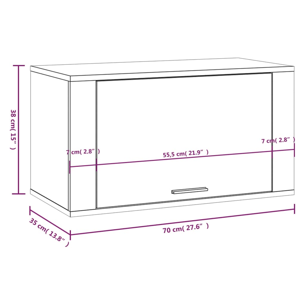 væghængt skoskab 70x35x38 cm massivt fyrretræ træ røget egetræ