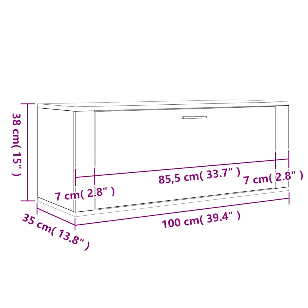 væghængt skoskab 100x35x38 cm konstrueret træ røget egetræ