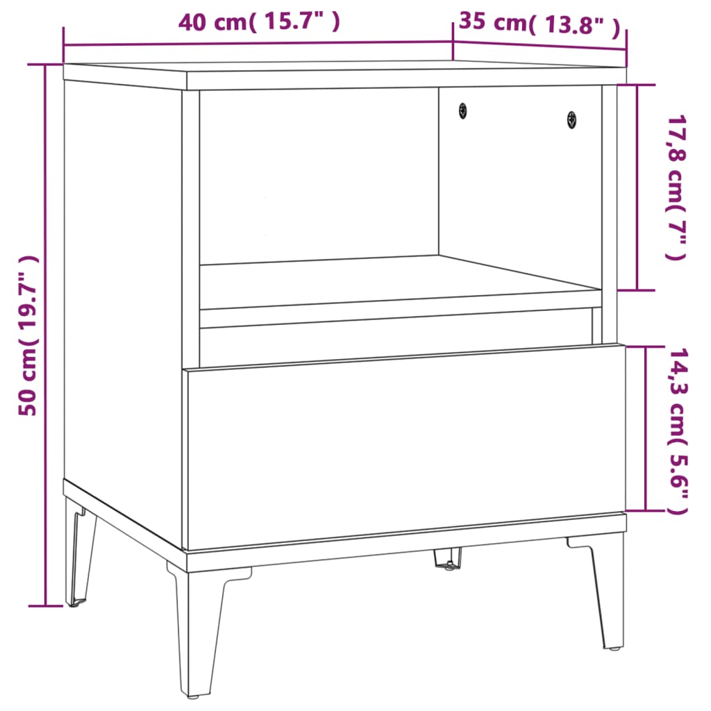 sengeborde 2 stk. 40x35x50 cm hvid