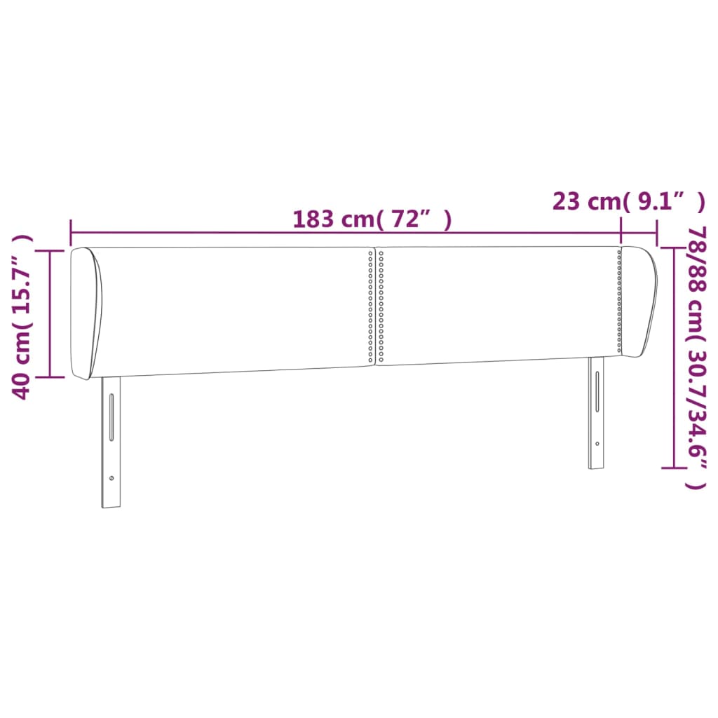 sengegavl med kanter 183x23x78/88 cm fløjl sort