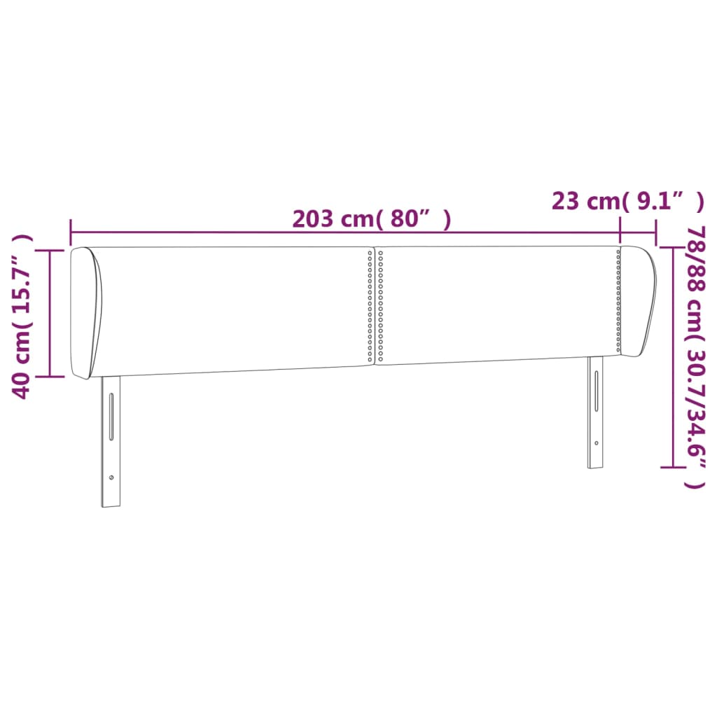 sengegavl med kanter 203x23x78/88 cm kunstlæder sort
