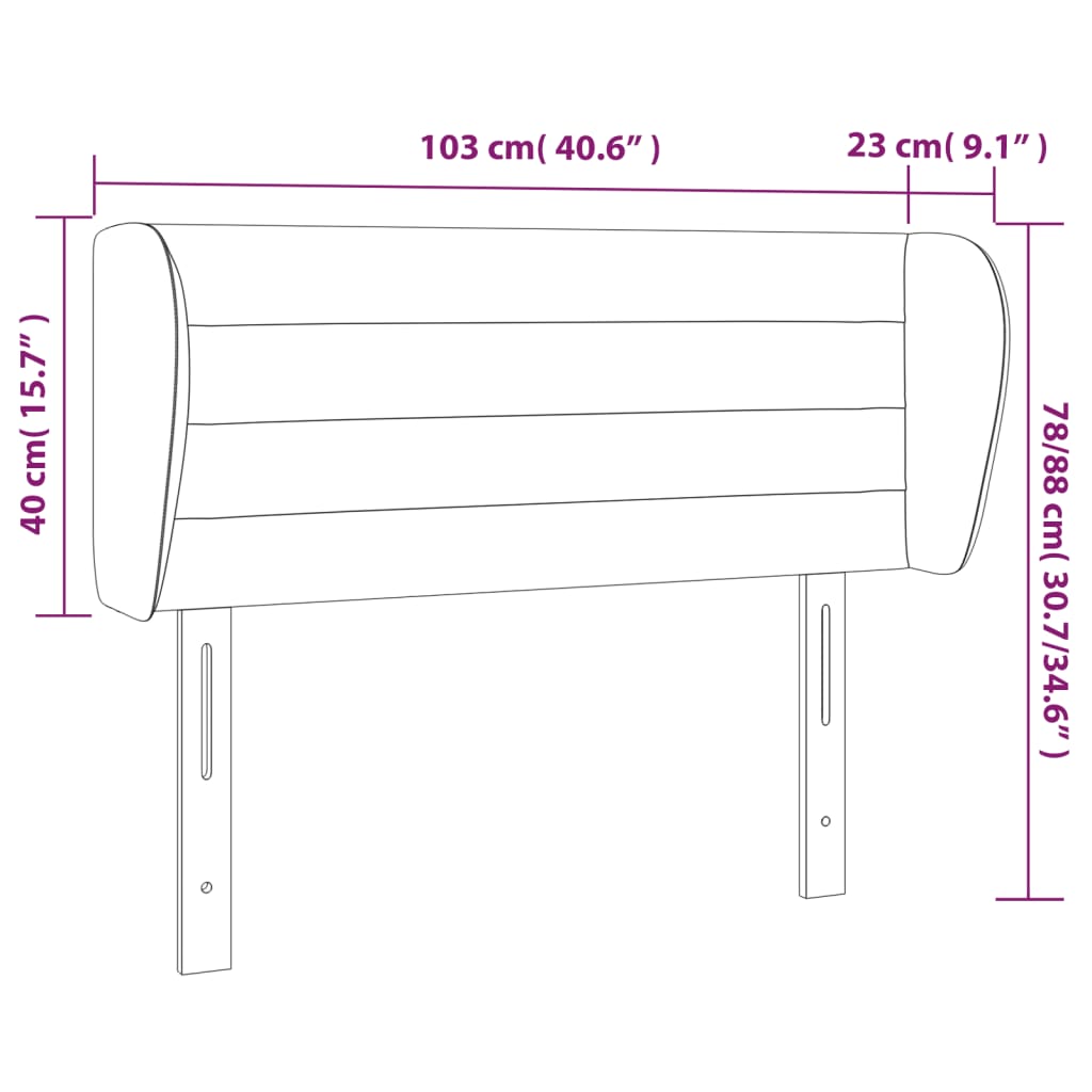 sengegavl med kanter 103x23x78/88 cm fløjl sort