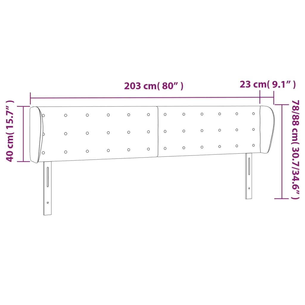 sengegavl med kanter 203x23x78/88cm fløjl lysegrå