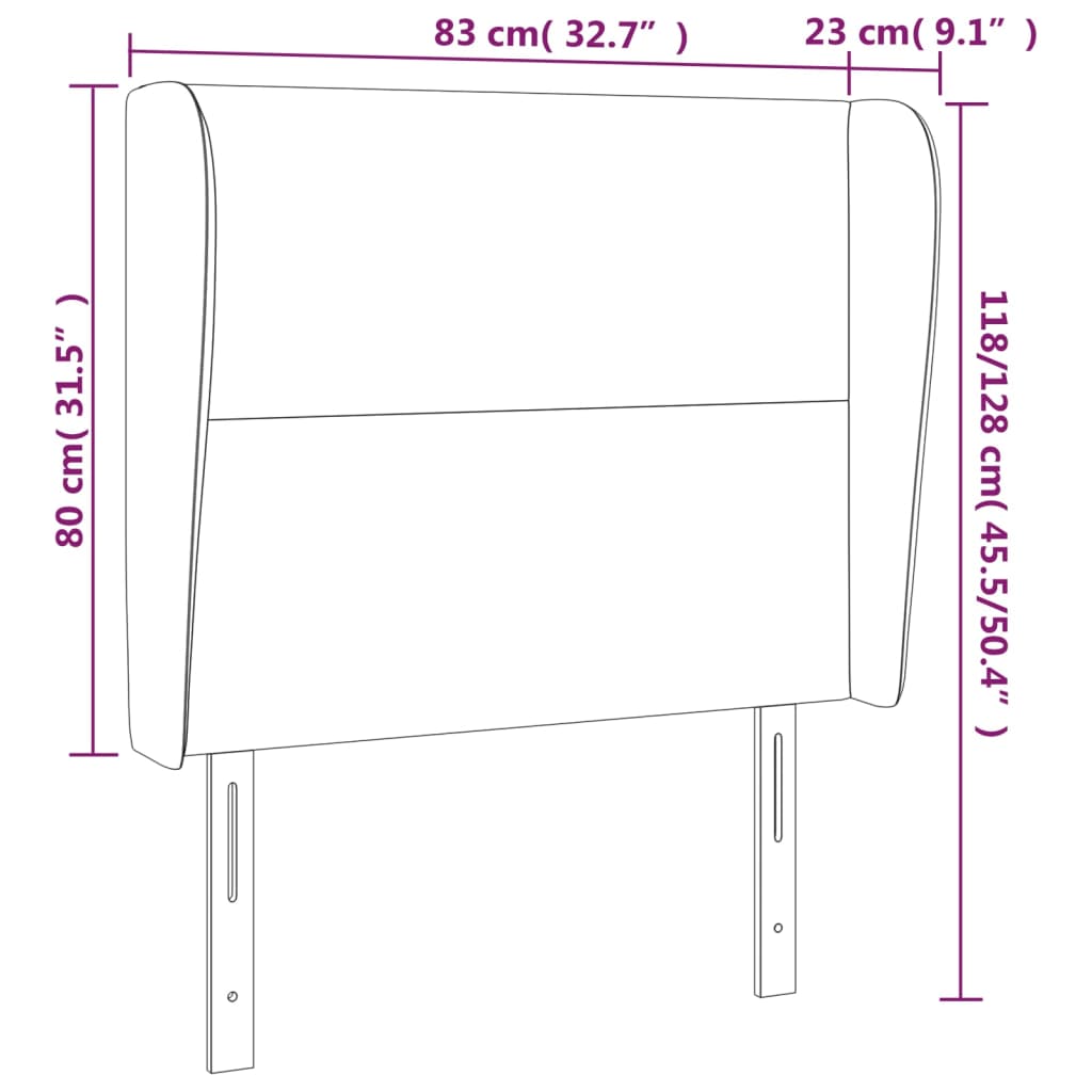 sengegavl med kanter 83x23x118/128 cm kunstlæder sort