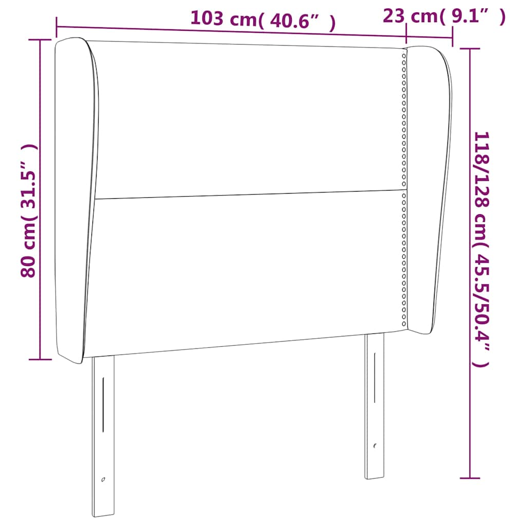 sengegavl med kanter 103x23x118/128 cm fløjl mørkeblå