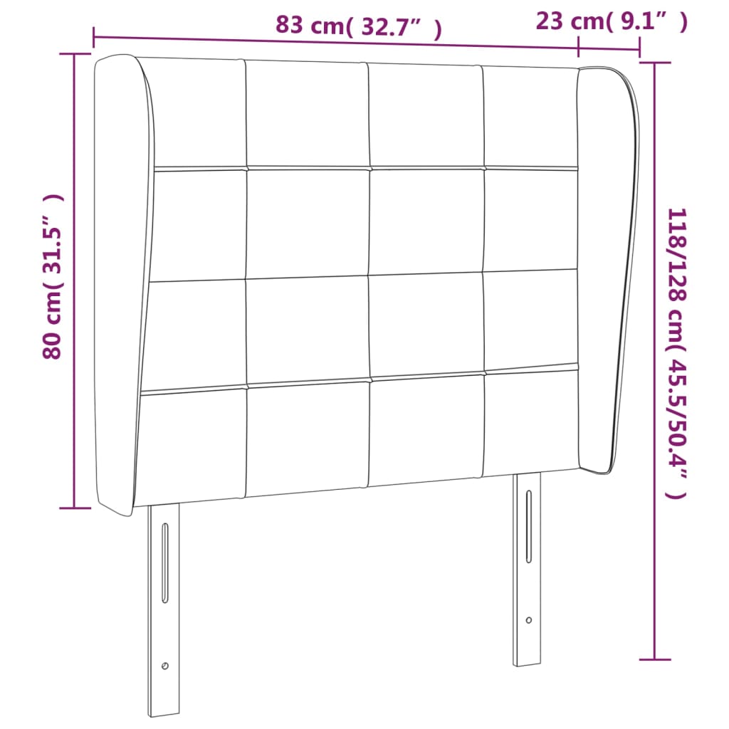 sengegavl med kanter 83x23x118/128 cm fløjl sort