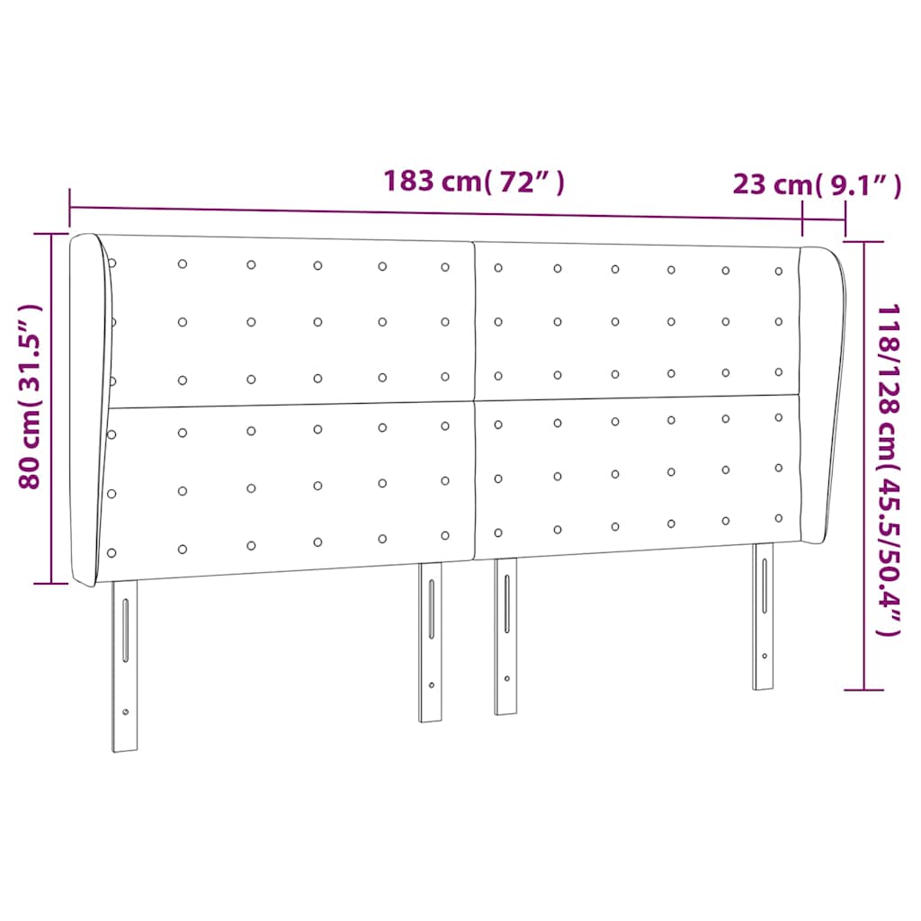 sengegavl med kanter 183x23x118/128 cm kunstlæder cremefarvet