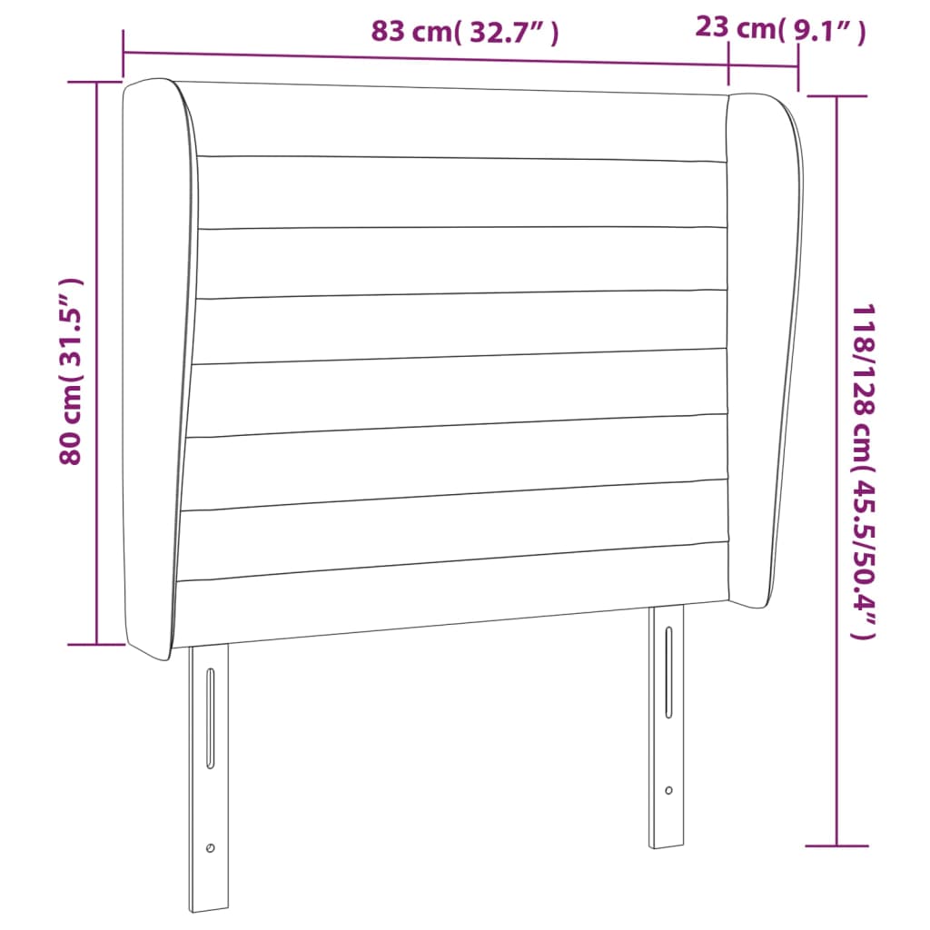 sengegavl med kanter 83x23x118/128 cm fløjl mørkegrå