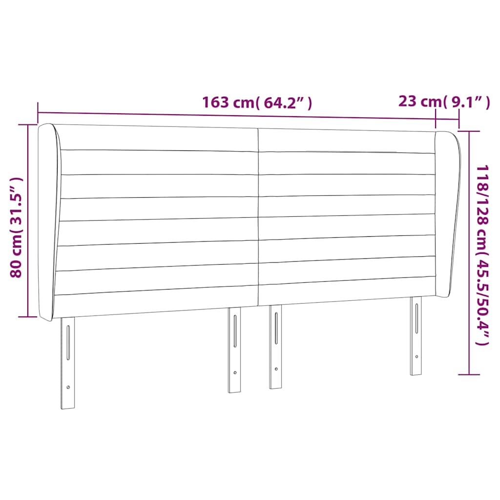 sengegavl med kanter 163x23x118/128 cm fløjl mørkegrå