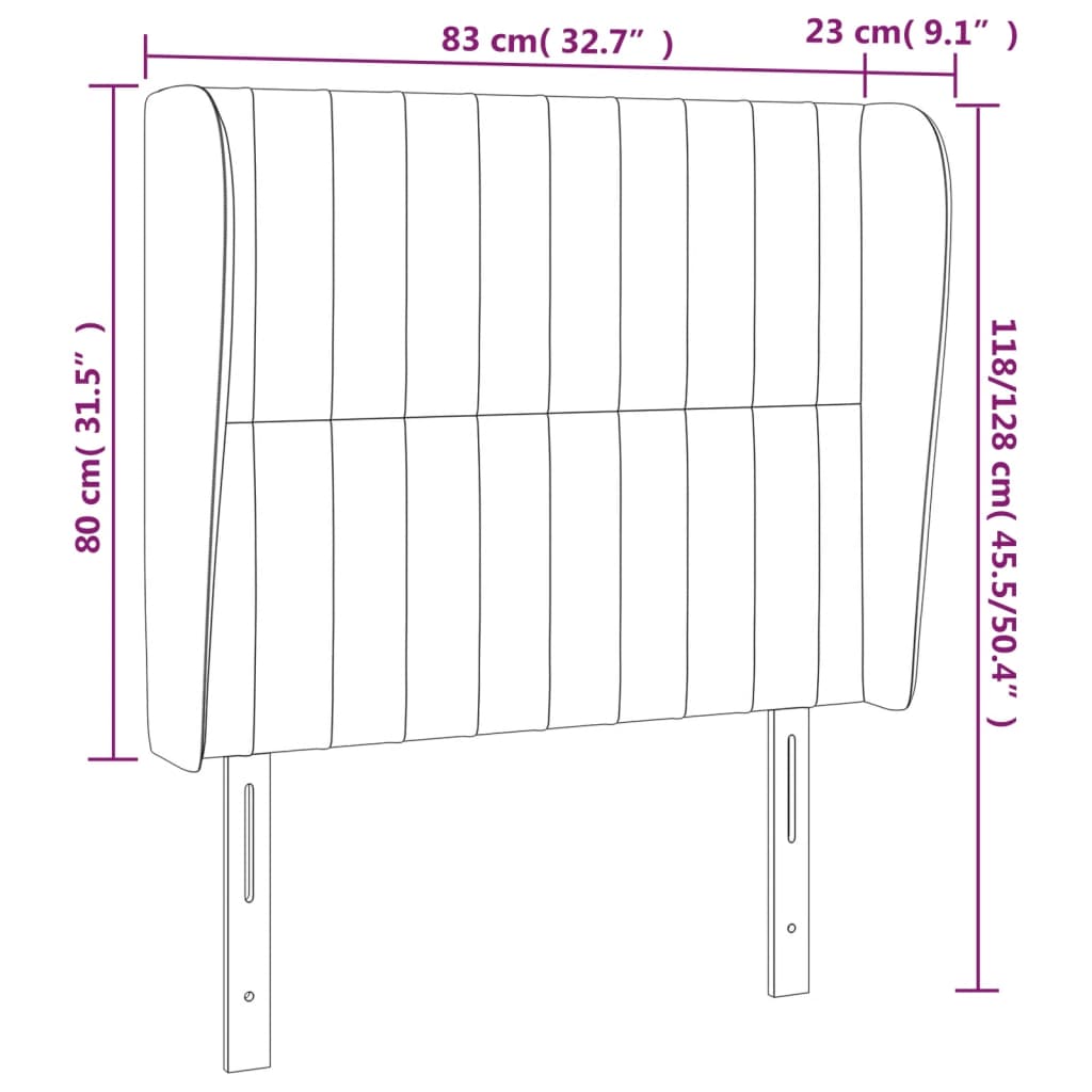 sengegavl med kanter 83x23x118/128 cm fløjl mørkegrå