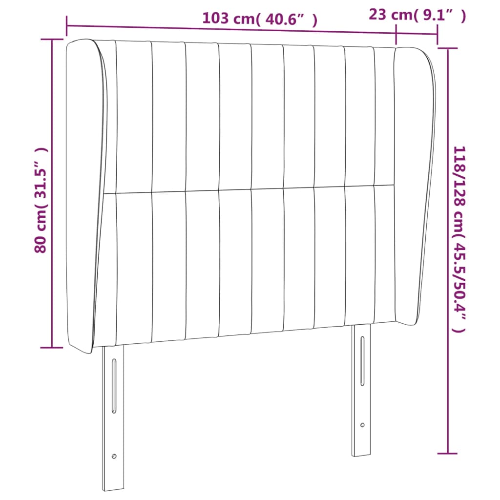 sengegavl med kanter 103x23x118/128 cm fløjl sort