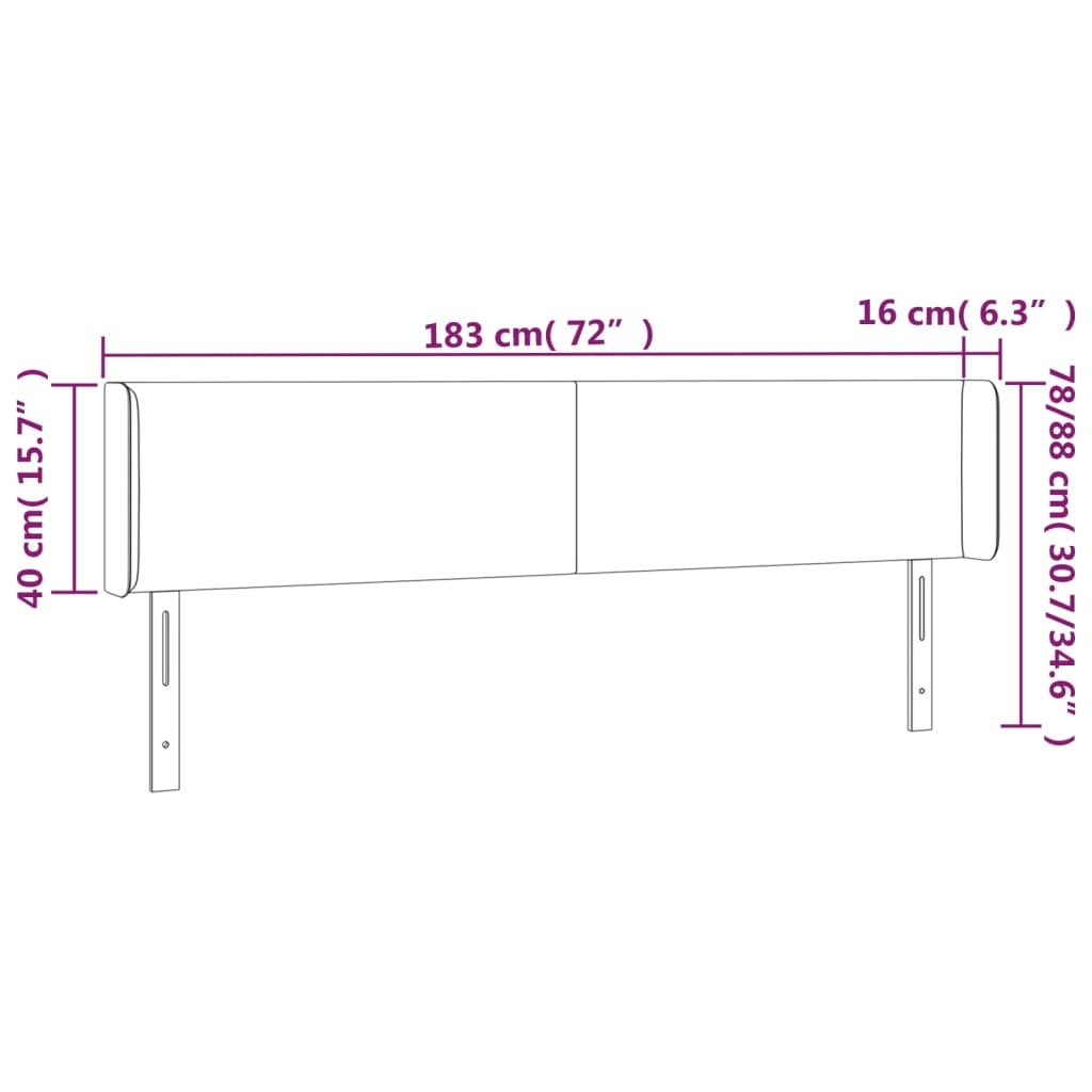 sengegavl med kanter 183x16x78/88 cm fløjl mørkegrå