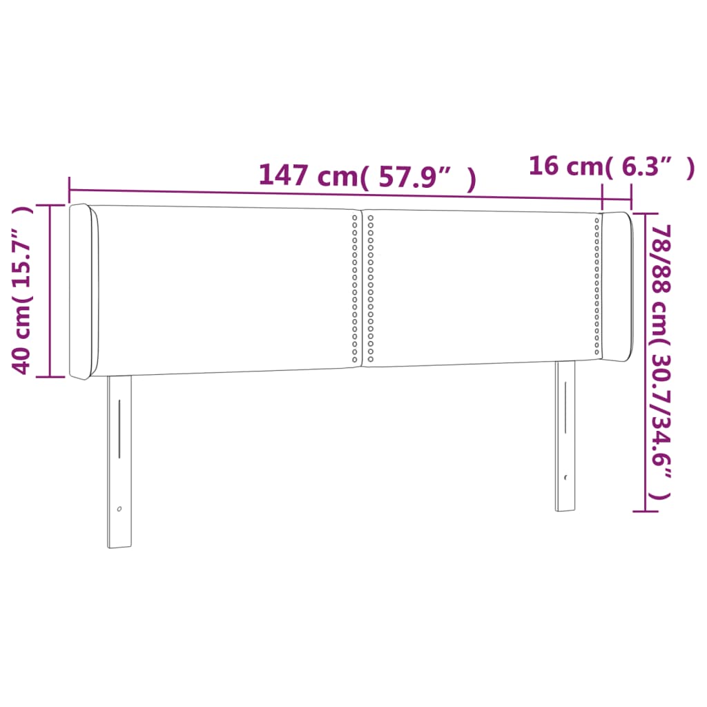 sengegavl med kanter 147x16x78/88 cm fløjl sort