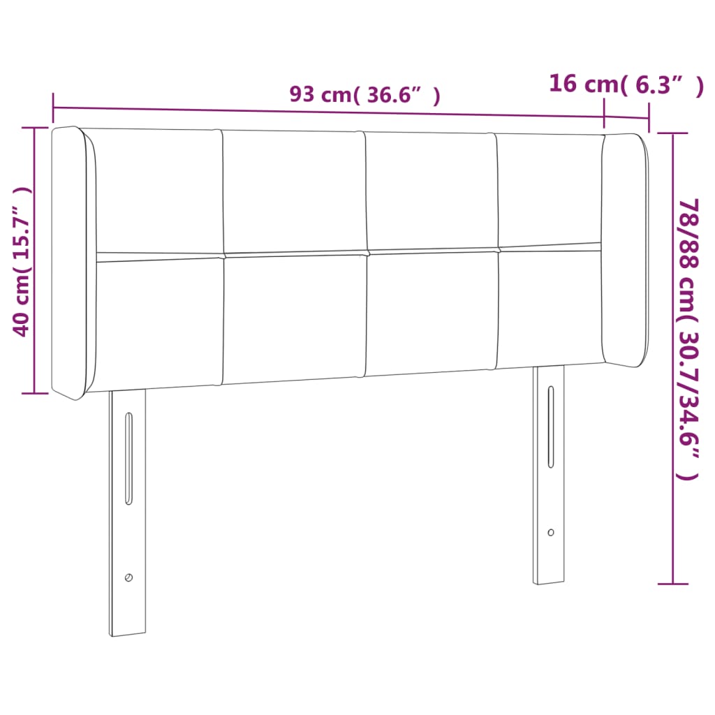 sengegavl med kanter 93x16x78/88 cm stof blå