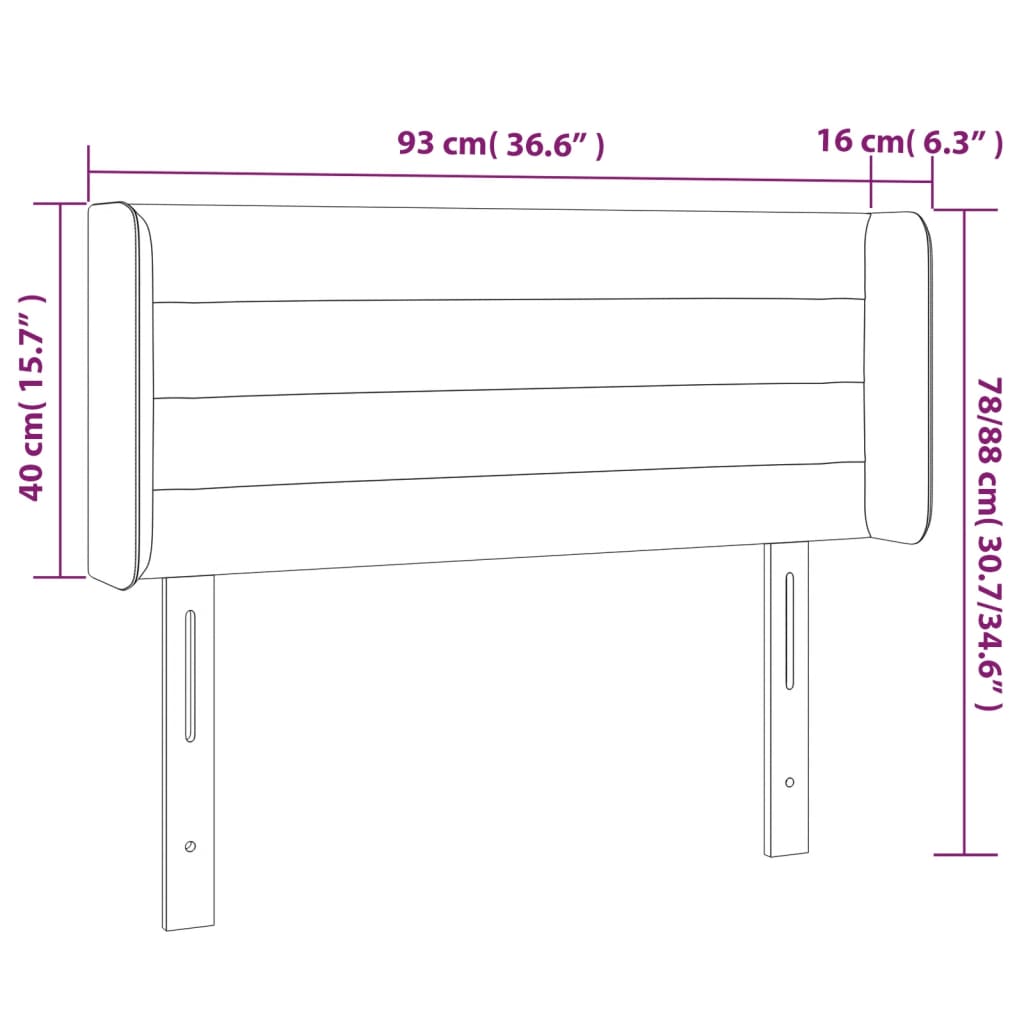 sengegavl med kanter 93x16x78/88 cm stof sort
