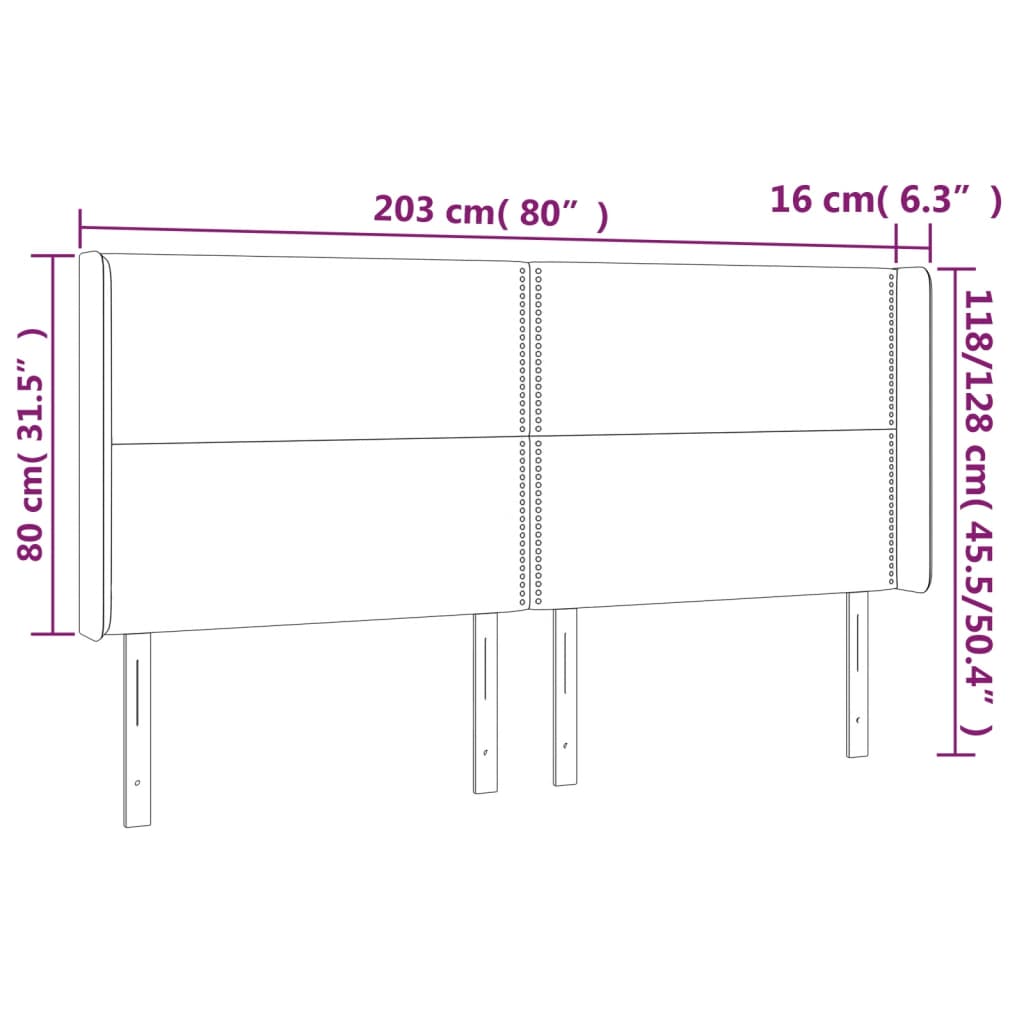 sengegavl med kanter 203x16x118/128 cm stof mørkegrå