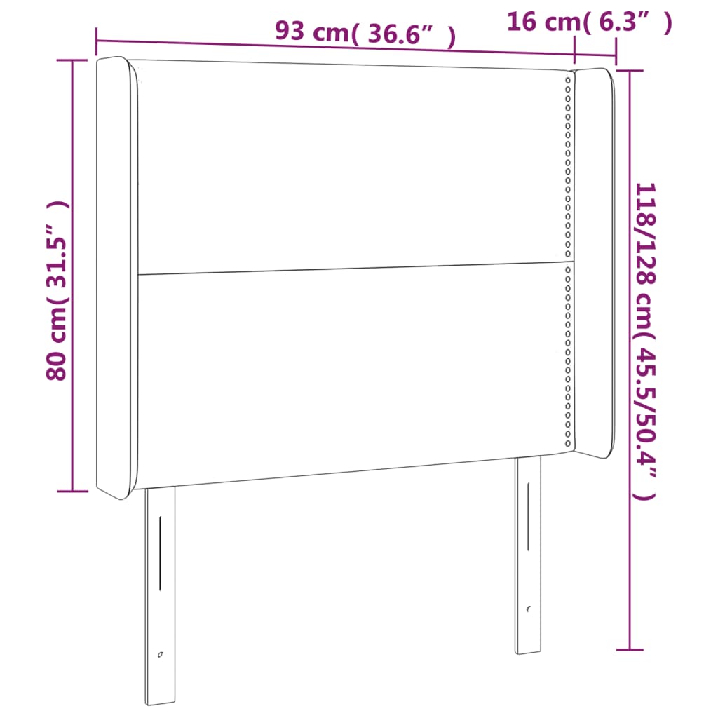 sengegavl med kanter 93x16x118/128 cm fløjl sort
