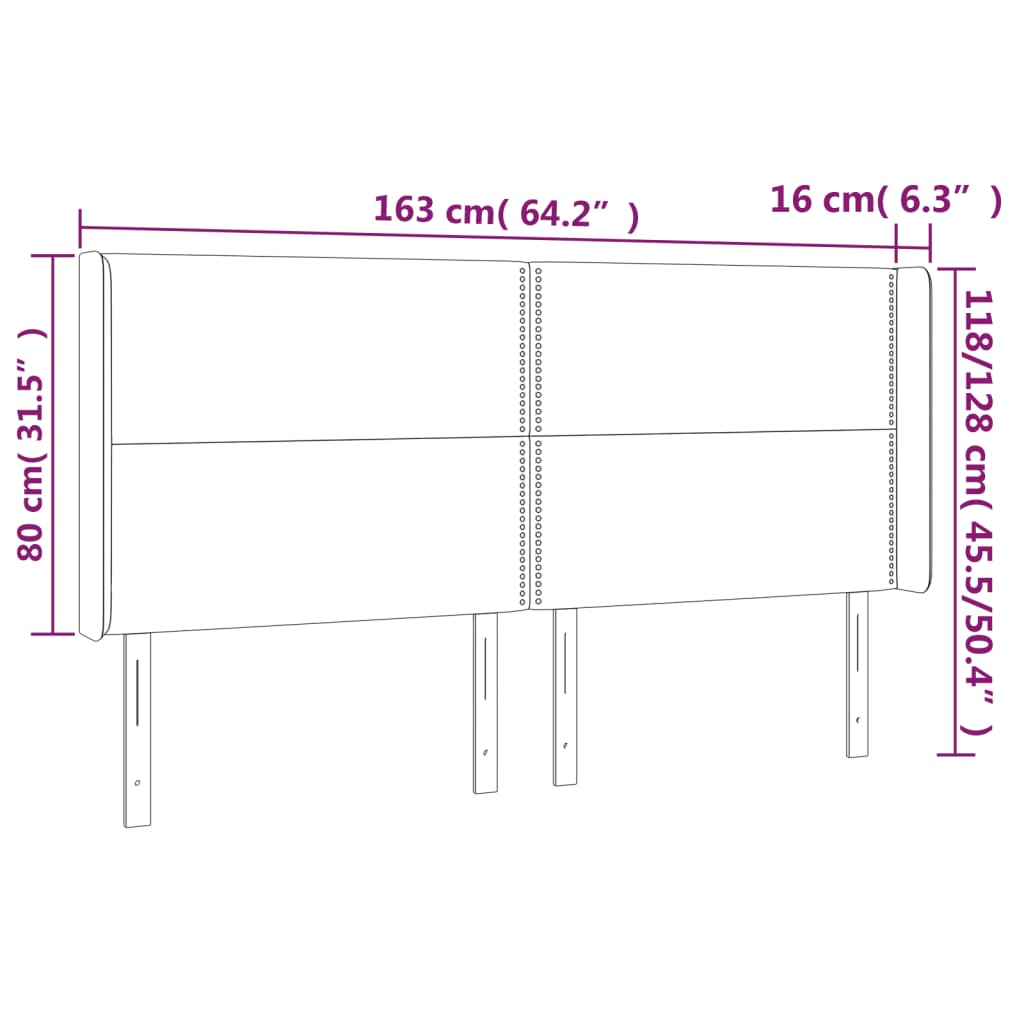 sengegavl med kanter 163x16x118/128 cm fløjl sort