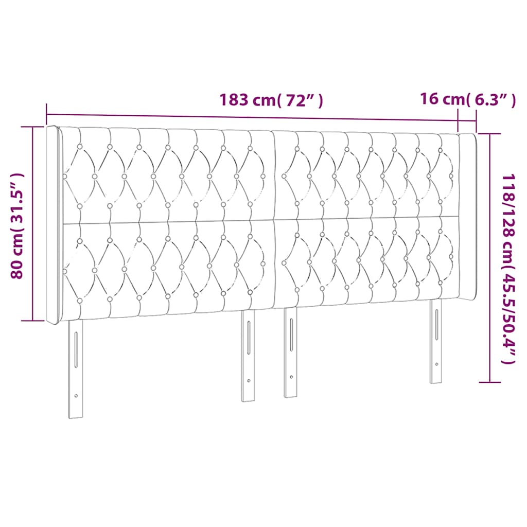 sengegavl med kanter 183x16x118/128 cm fløjl mørkeblå