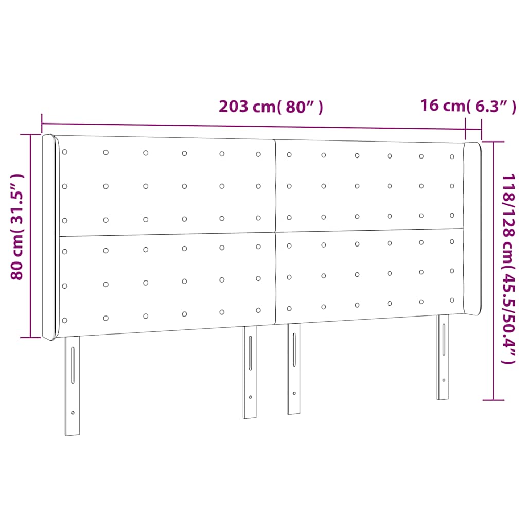 sengegavl med kanter 203x16x118/128 cm fløjl mørkeblå
