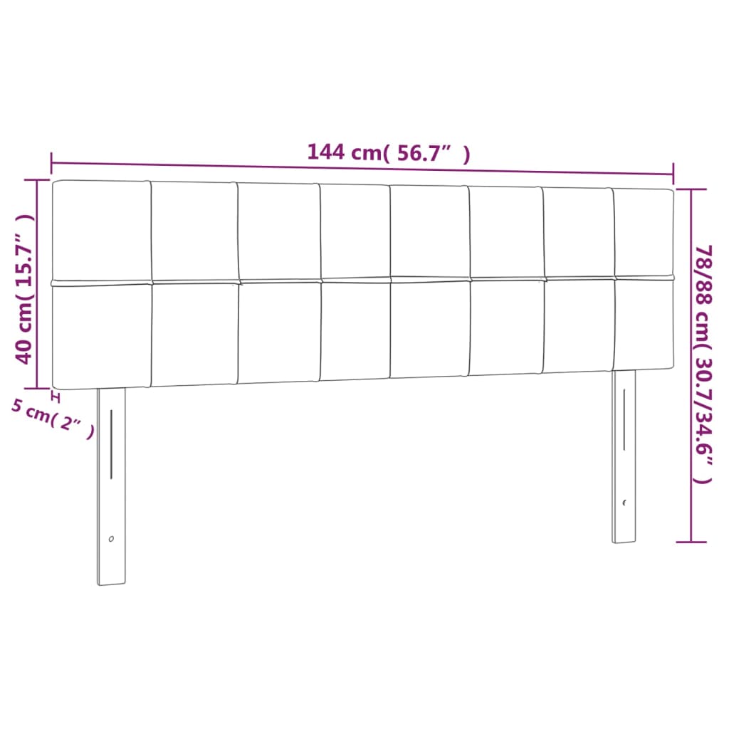 sengegavl med LED-lys 144x5x78/88 cm stof mørkegrå