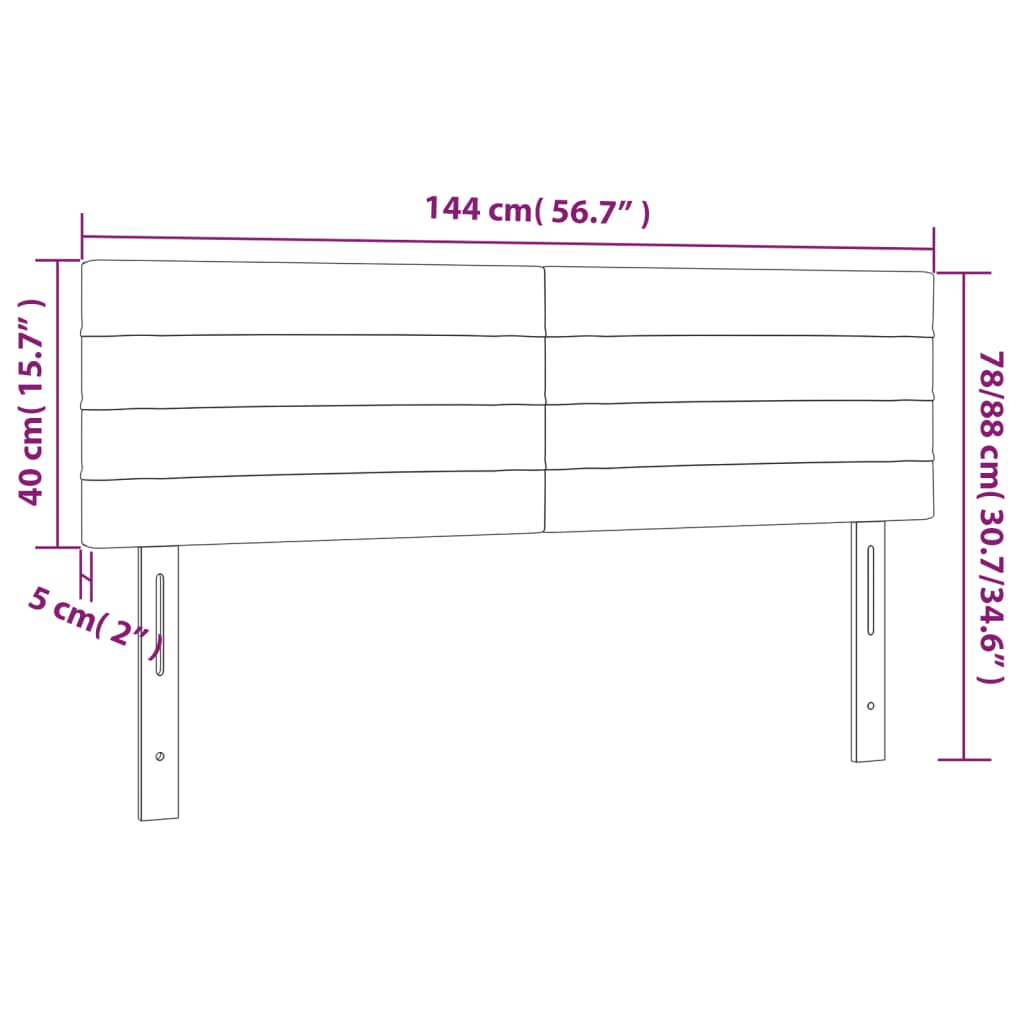 sengegavl med LED-lys 144x5x78/88 cm fløjl sort