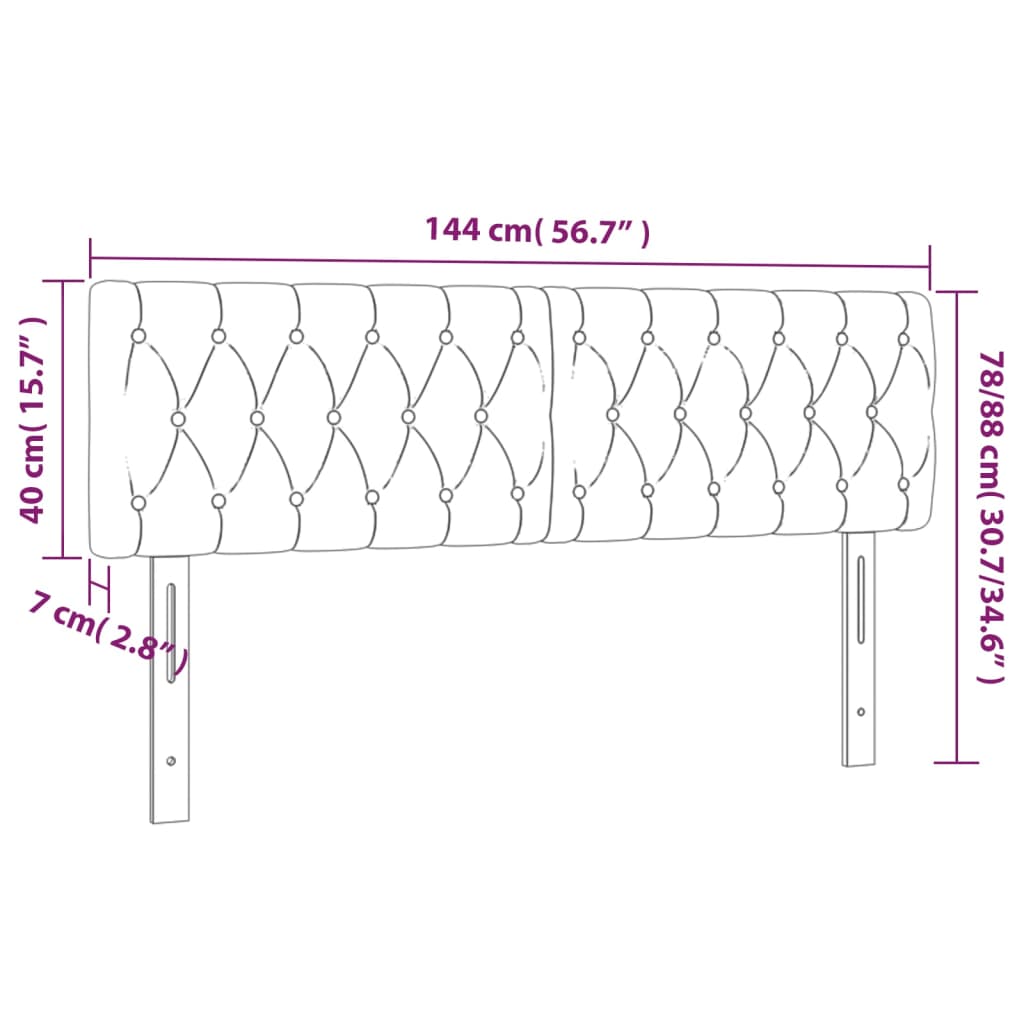 sengegavl med LED-lys 144x7x78/88 cm stof lysegrå