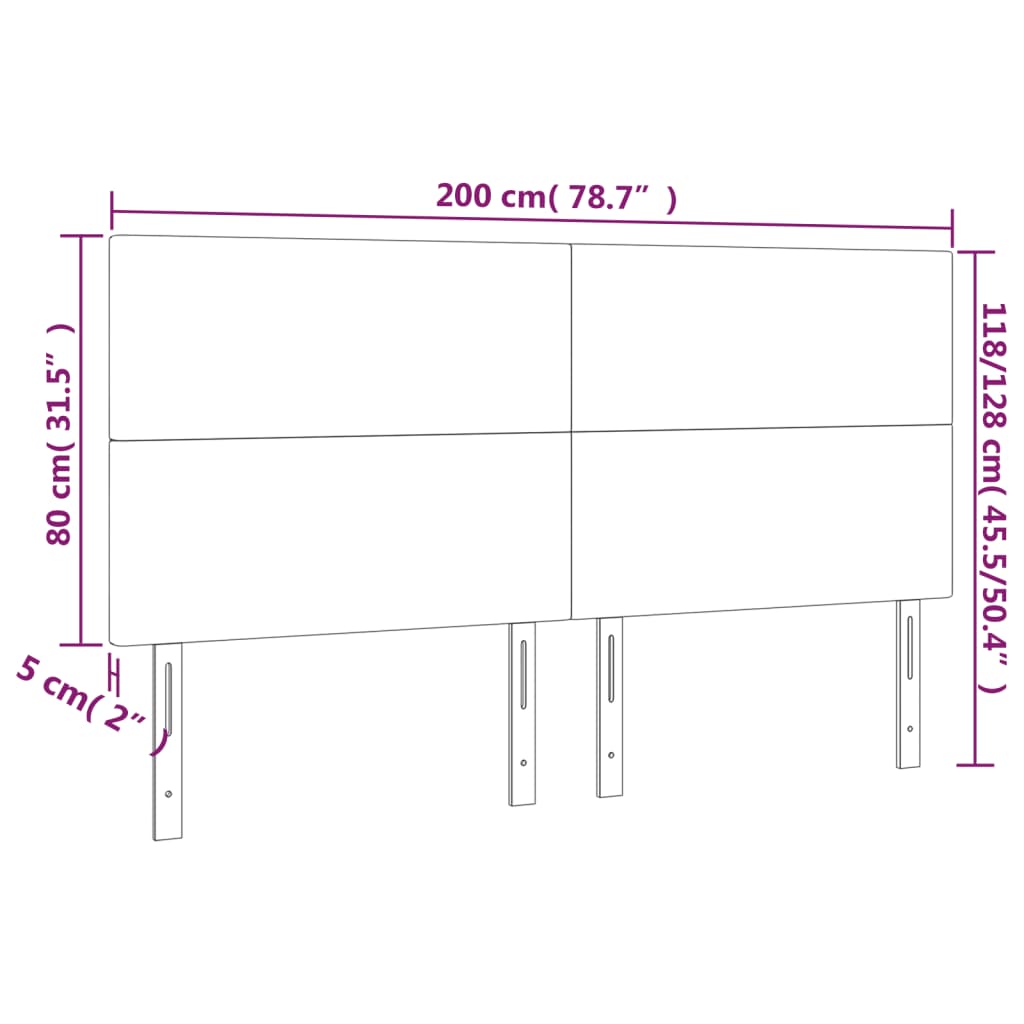 sengegavl med LED-lys 200x5x118/128 cm kunstlæder grå