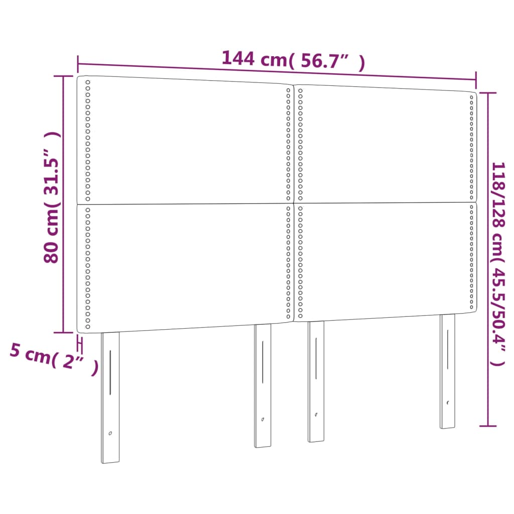 sengegavl med LED-lys 144x5x118/128 cm stof mørkebrun