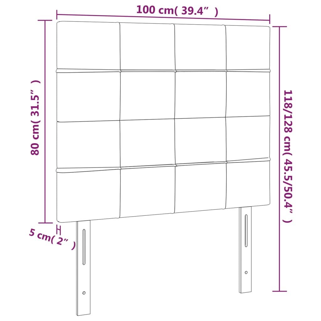 sengegavl med LED-lys 100x5x118/128 cm stof mørkegrå