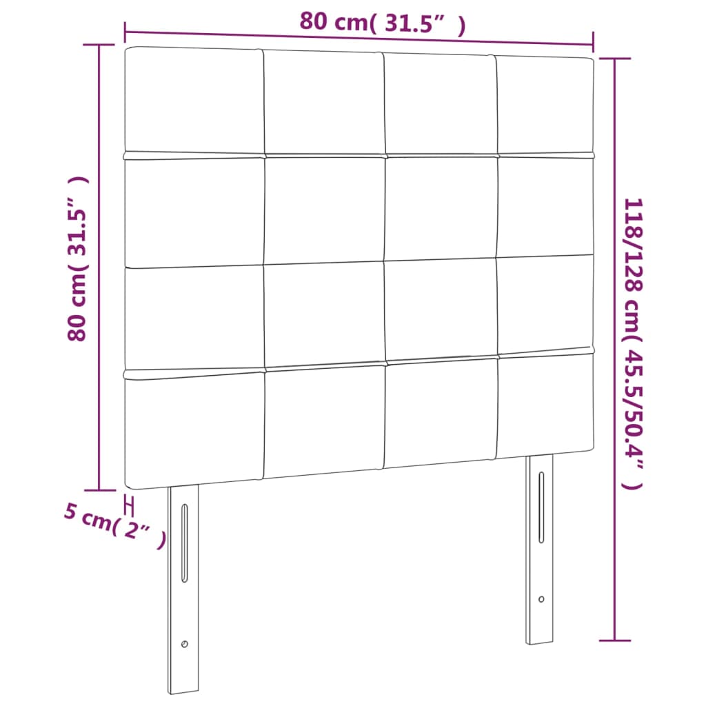 sengegavl med LED-lys 80x5x118/128 cm fløjl mørkegrå