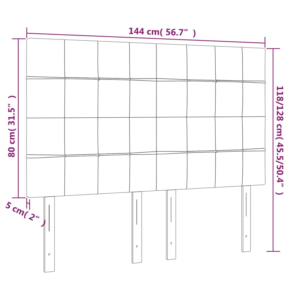 sengegavl med LED-lys 144x5x118/128 cm fløjl mørkegrå