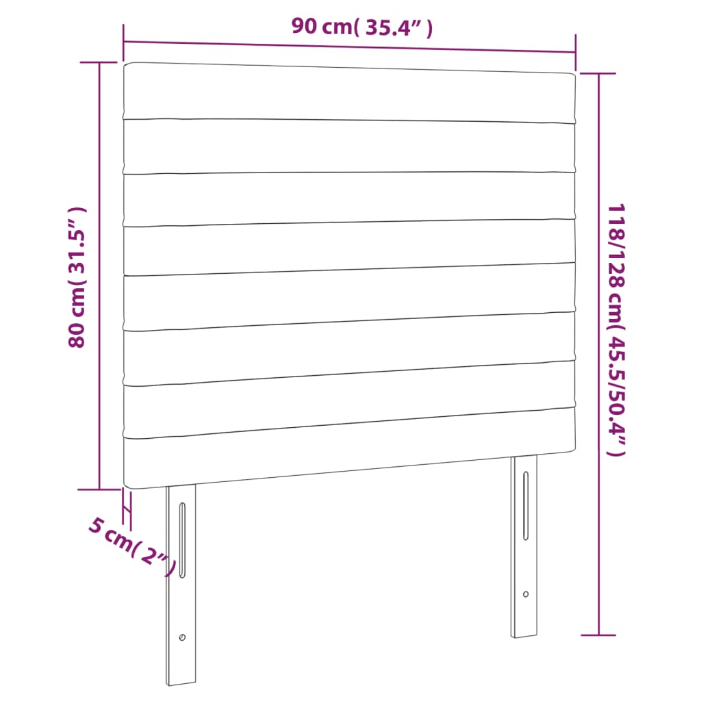 sengegavl med LED-lys 90x5x118/128 cm stof blå