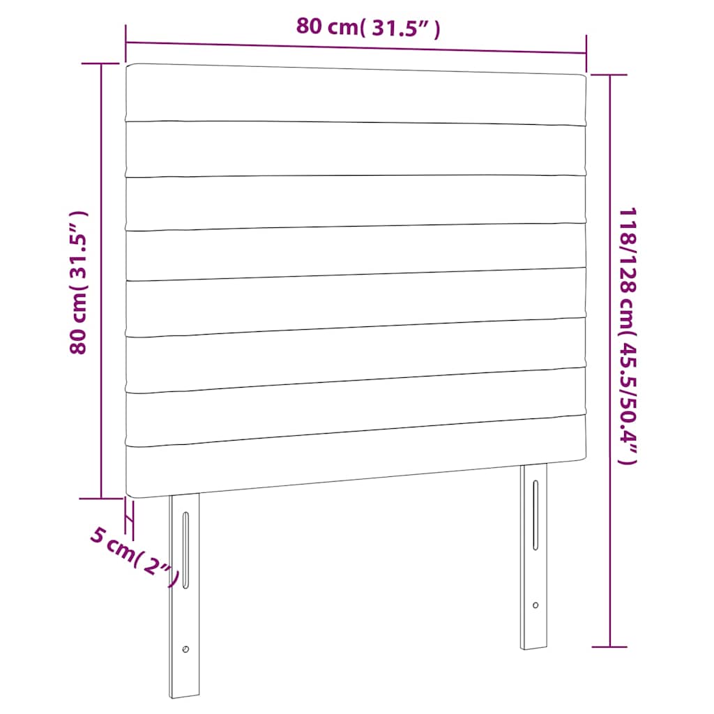 sengegavl med LED-lys 80x5x118/128 cm fløjl mørkegrå