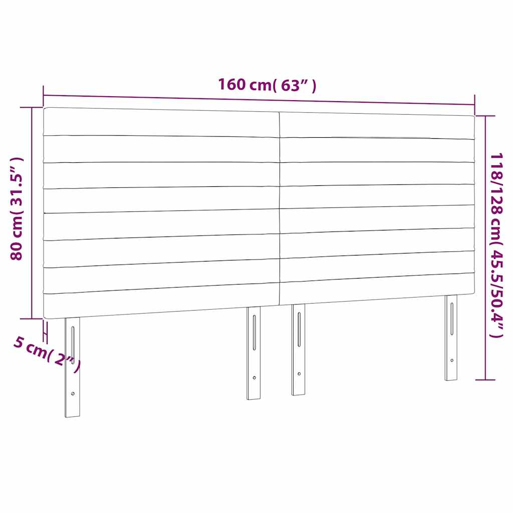 sengegavl med LED-lys 160x5x118/128 cm fløjl mørkegrå