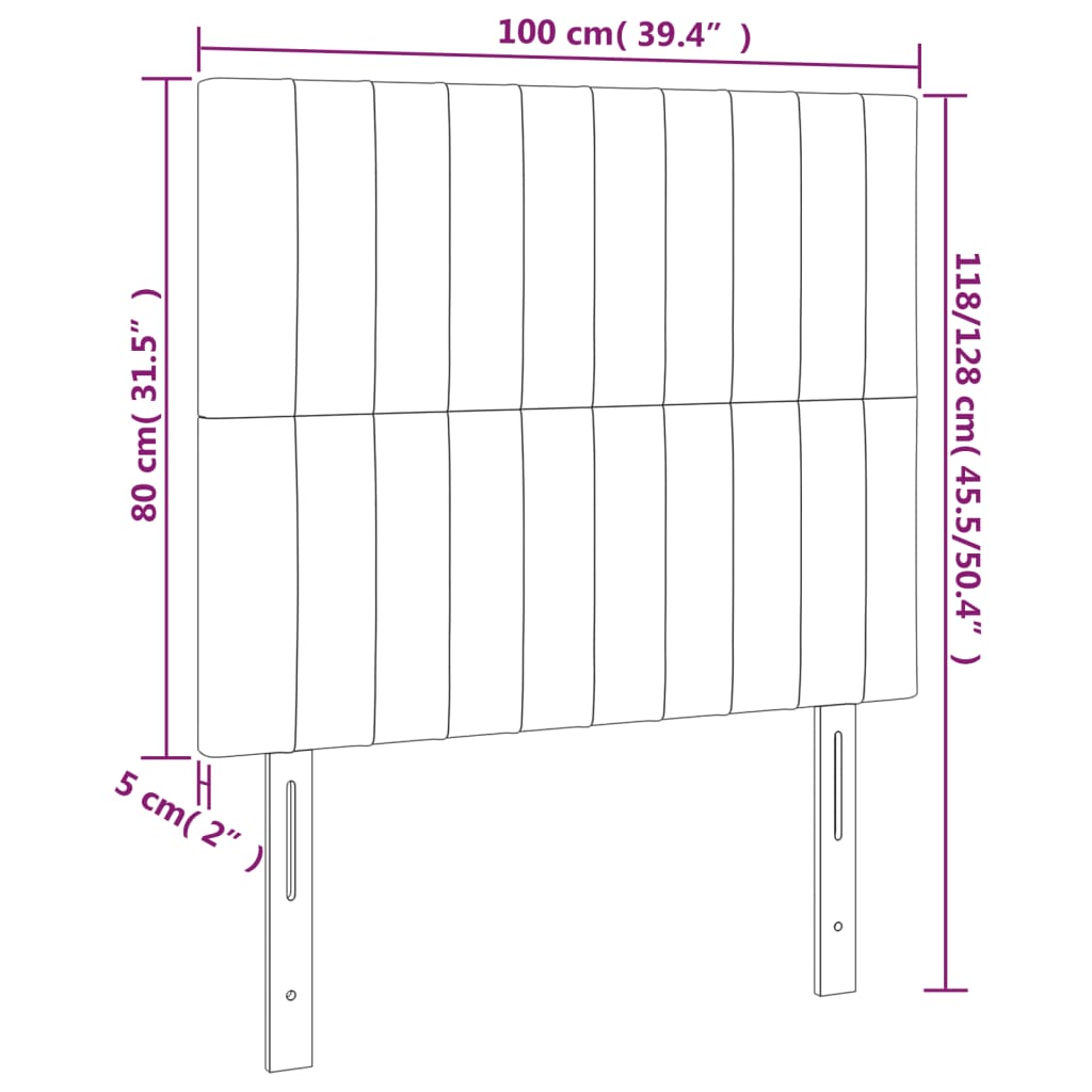 sengegavl med LED-lys 100x5x118/128 cm fløjl lyserød