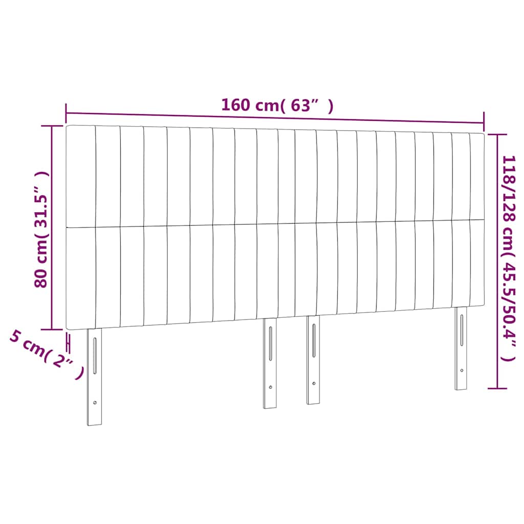 sengegavl med LED-lys 160x5x118/128 cm fløjl mørkegrå