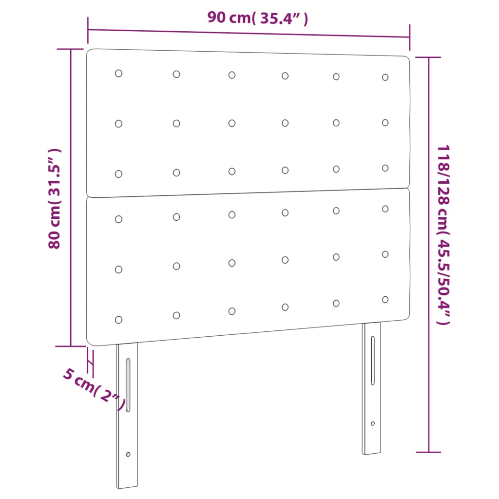 sengegavl med LED-lys 90x5x118/128 cm stof blå