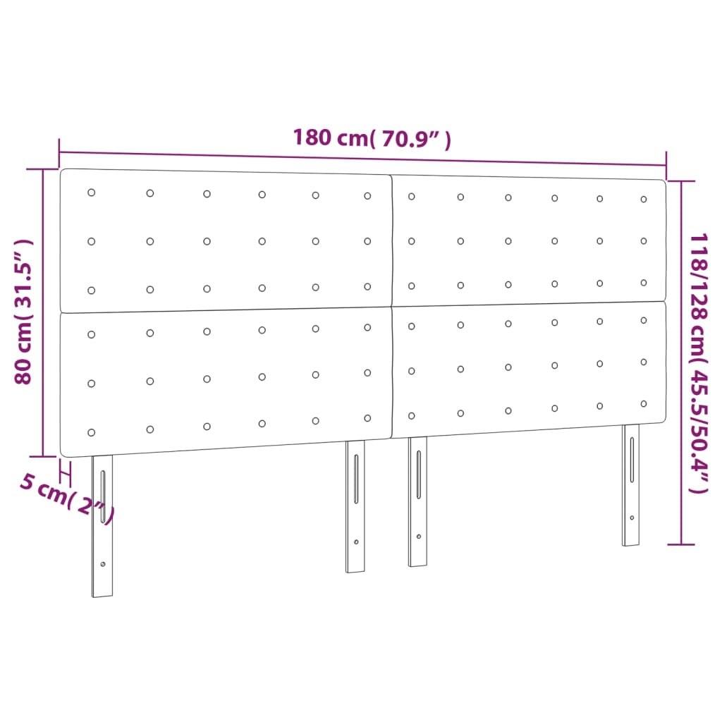 sengegavl med LED-lys 180x5x118/128 cm stof lysegrå