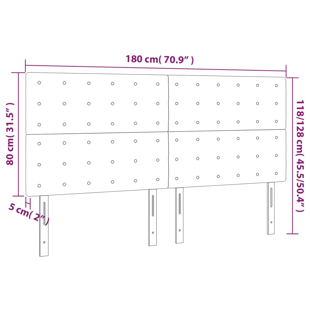 sengegavl med LED-lys 180x5x118/128 cm stof gråbrun