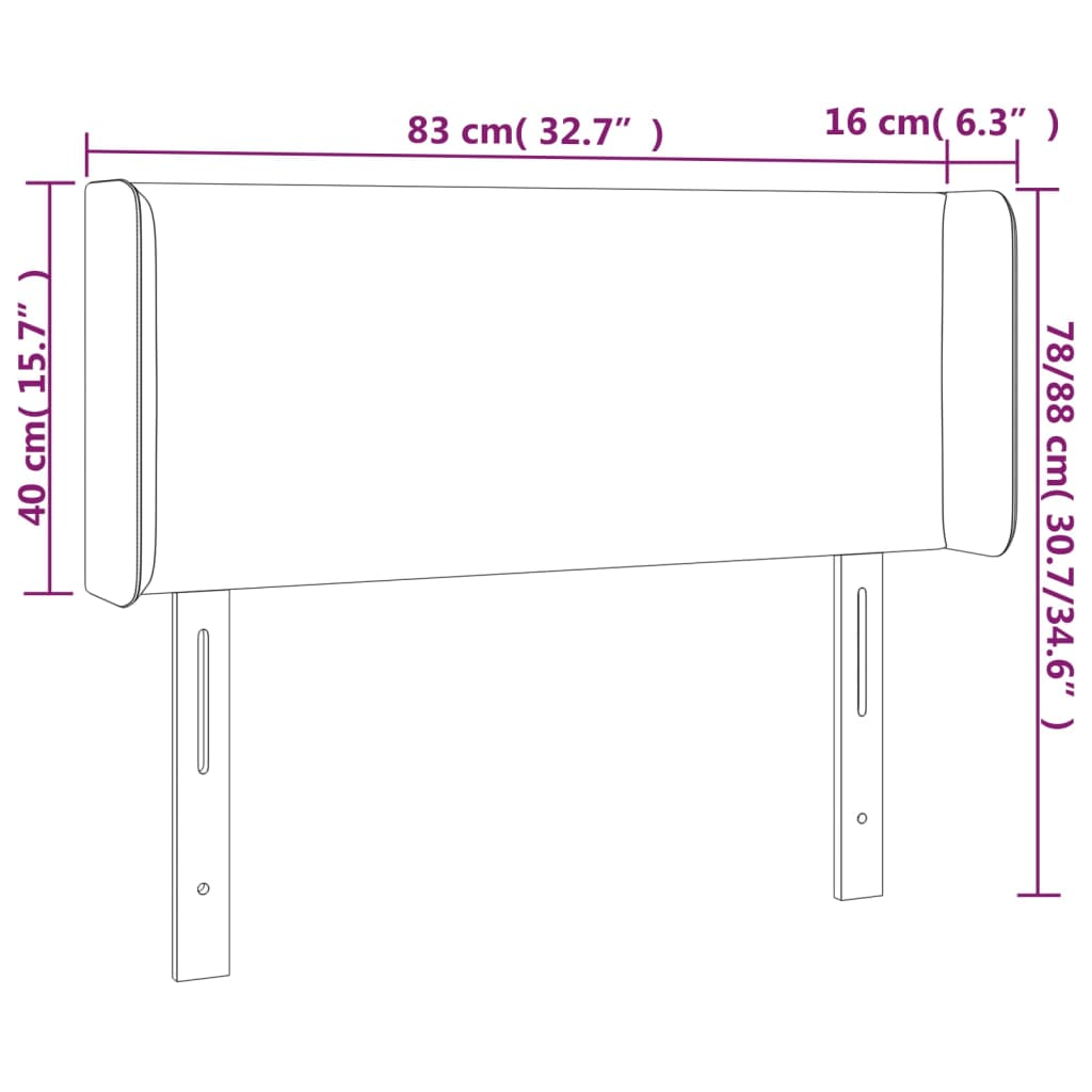 sengegavl med LED-lys 83x16x78/88 cm fløjl lysegrå