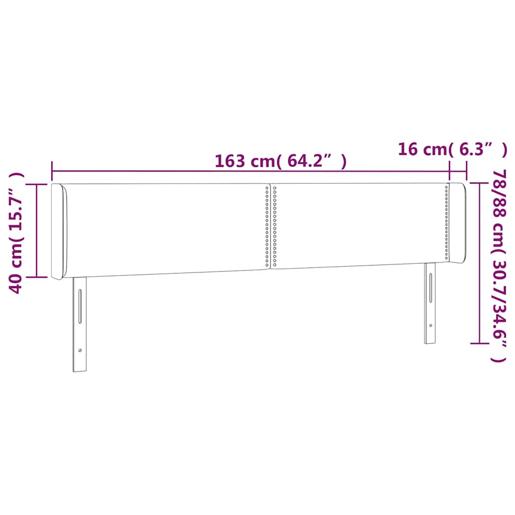 sengegavl med LED-lys 163x16x78/88 cm fløjl mørkeblå