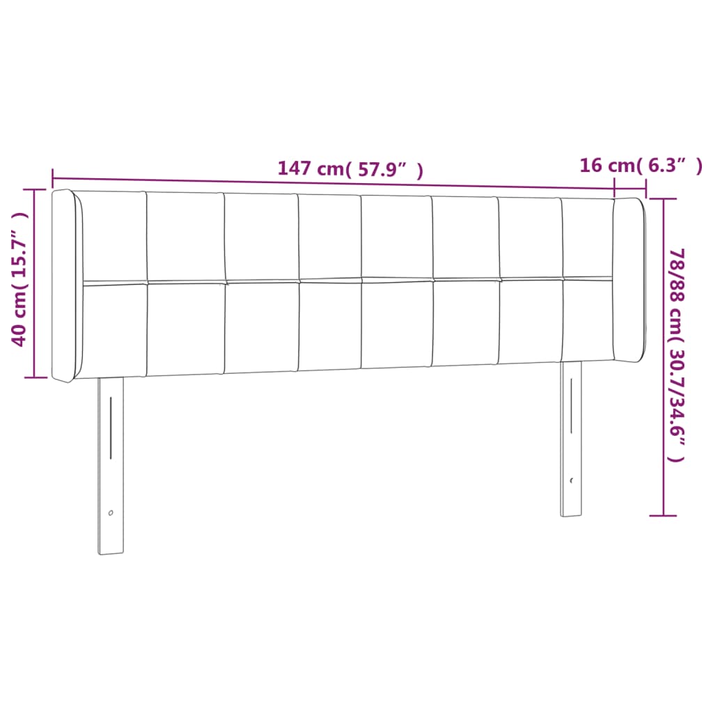 sengegavl med LED-lys 147x16x78/88 cm stof lysegrå