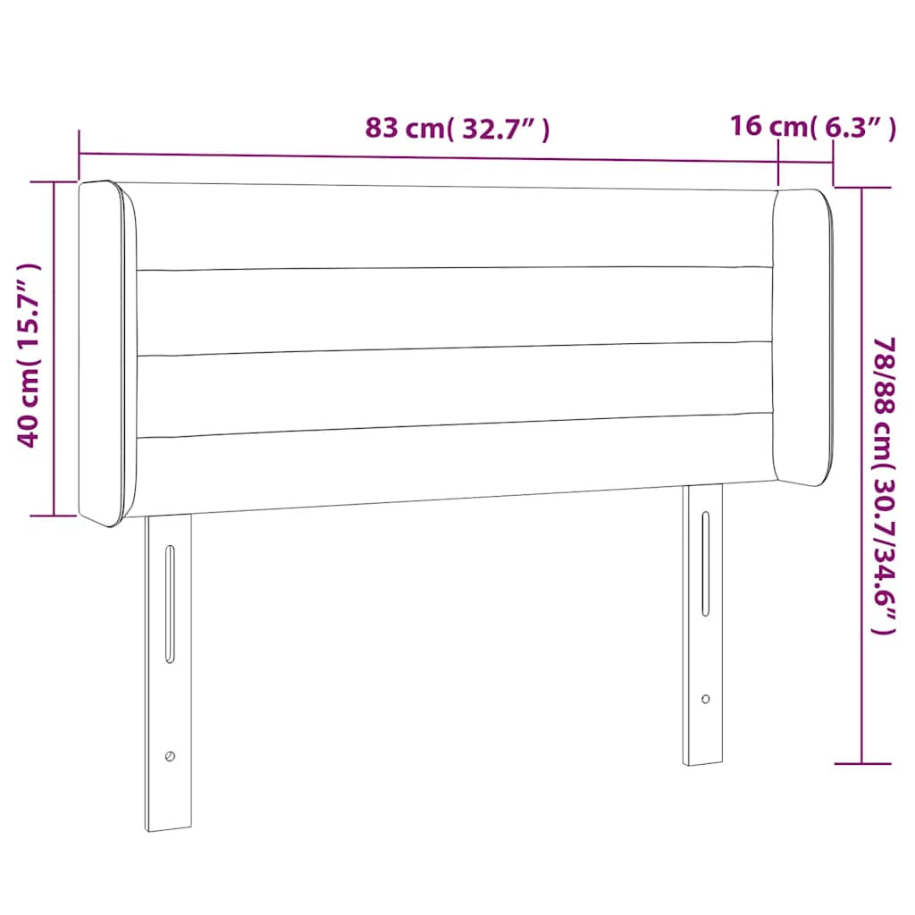 sengegavl med LED-lys 83x16x78/88 cm stof Mørkeblå
