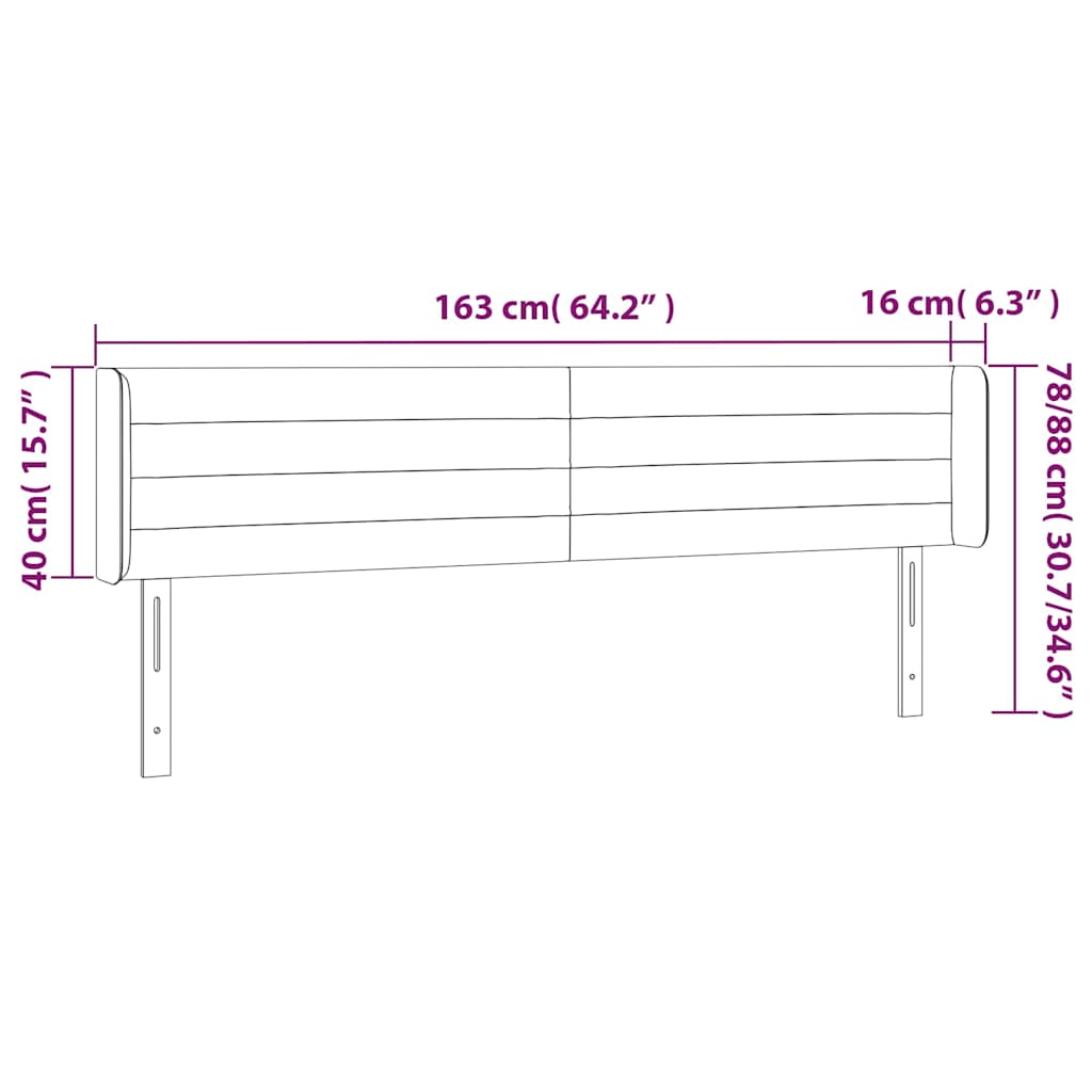sengegavl med LED-lys 163x16x78/88 cm fløjl mørkegrå