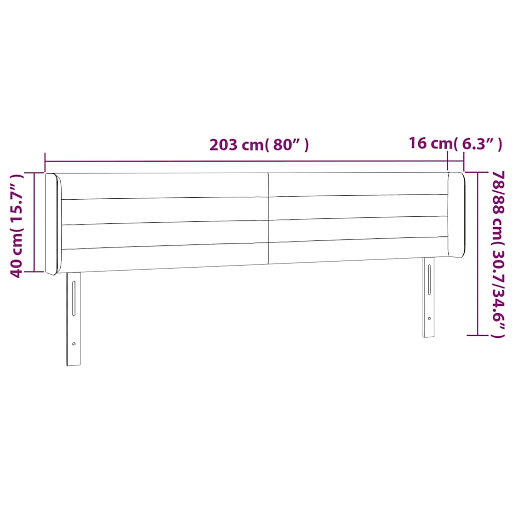 sengegavl med LED-lys 203x16x78/88 cm fløjl mørkeblå