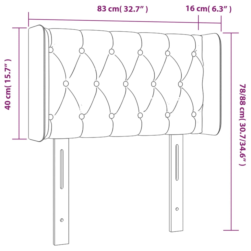 sengegavl med LED-lys 83x16x78/88 cm stof mørkegrå
