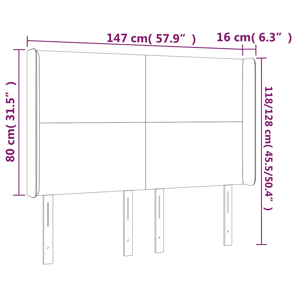 sengegavl med LED-lys 147x16x118/128 cm fløjl mørkegrøn